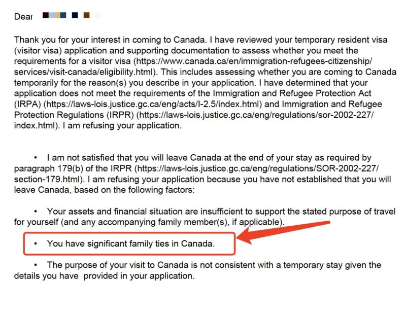 加拿大探亲签证拒签信